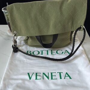 Bottega Veneta Olive Green Shoulder Bag with Braided Black Strap